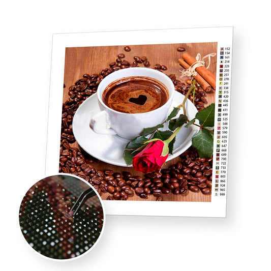 Coffee and Red Rose - Diamond Painting Kit - [Diamond Painting Kit]